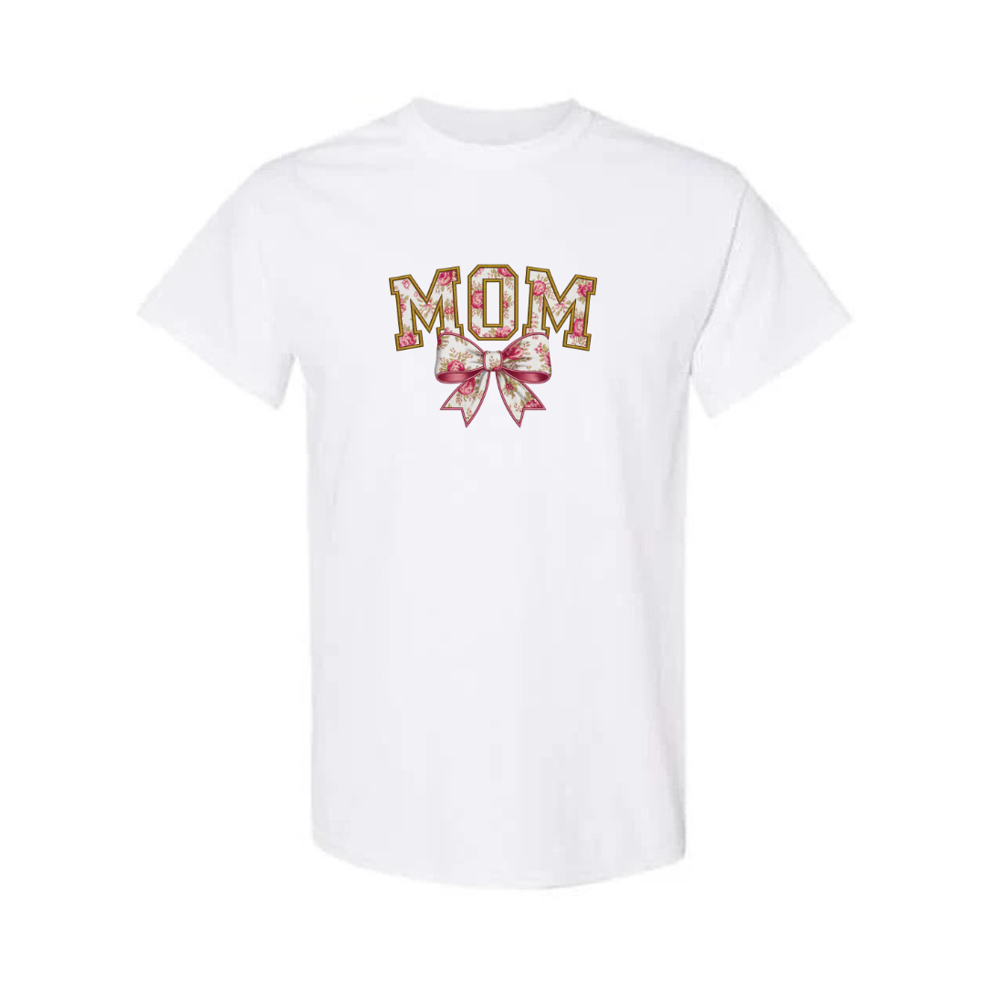 MOM design on white short sleeve tee