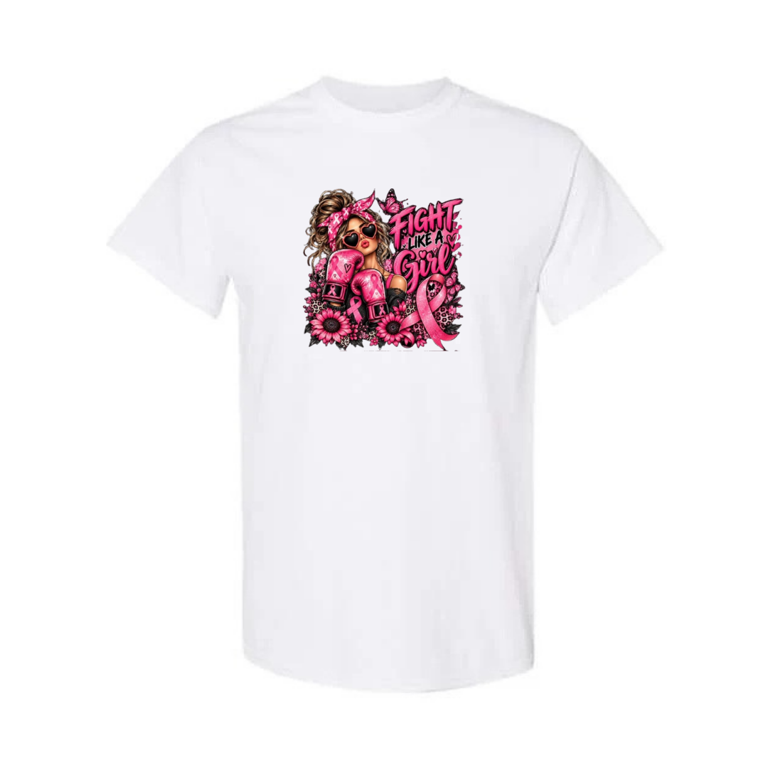Fight Like A Girl — Boxing Gloves design on white short sleeve tee