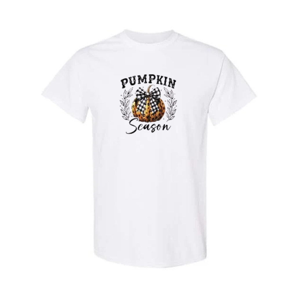 Pumpkin Season design on white short sleeve tee