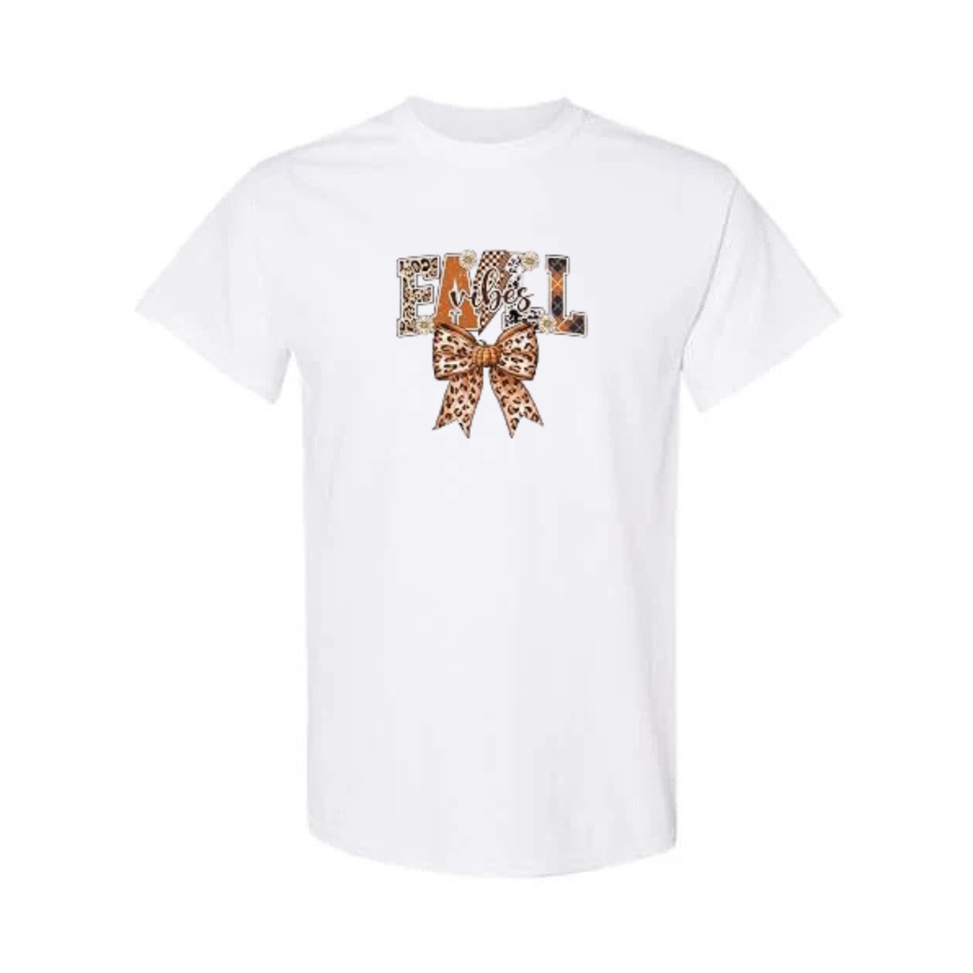 Fall Vibes design on white short sleeve tee