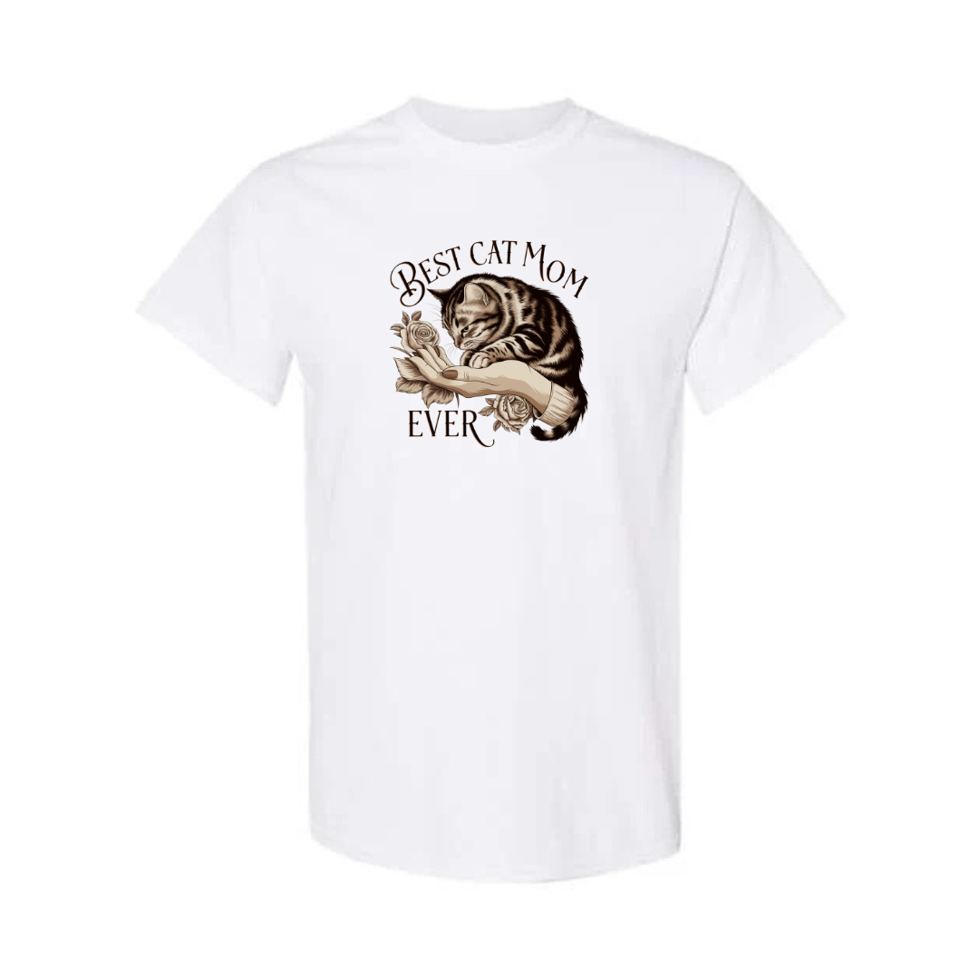 Best Cat Mom Ever design on white short sleeve tee