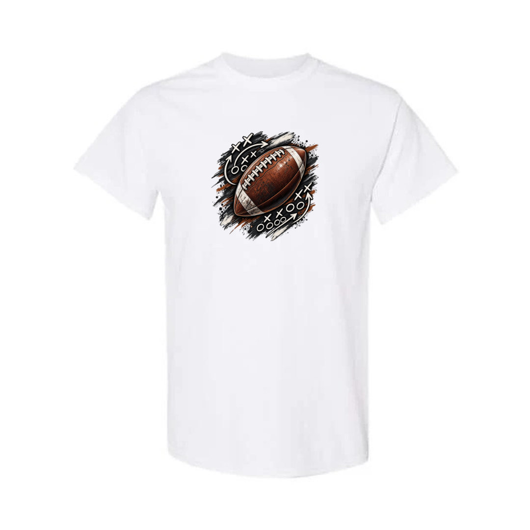 Football Playbook design on white short sleeve tee