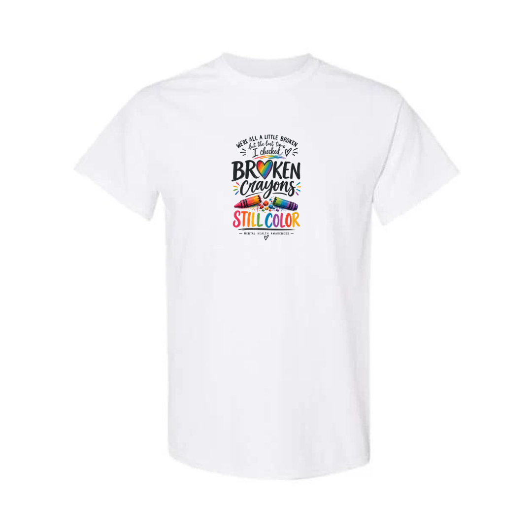 Broken Crayons Still Color design on white short sleeve tee