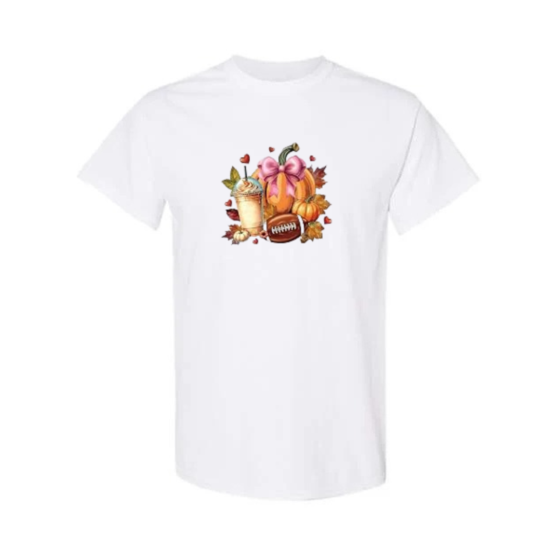 Fall Football design on white short sleeve tee
