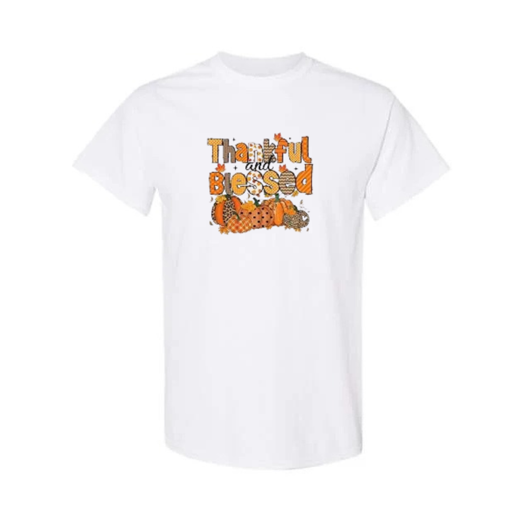 Thankful And Blessed design on white short sleeve tee