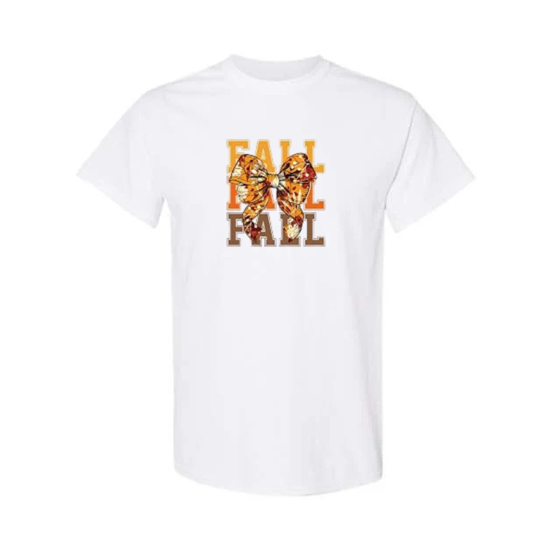 Fall Bow design on white short sleeve tee
