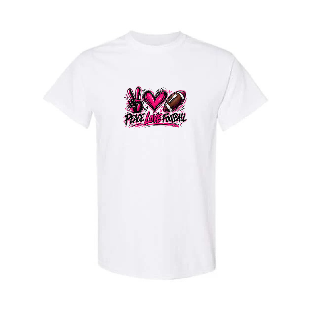 Peace Love Football design on white short sleeve tee