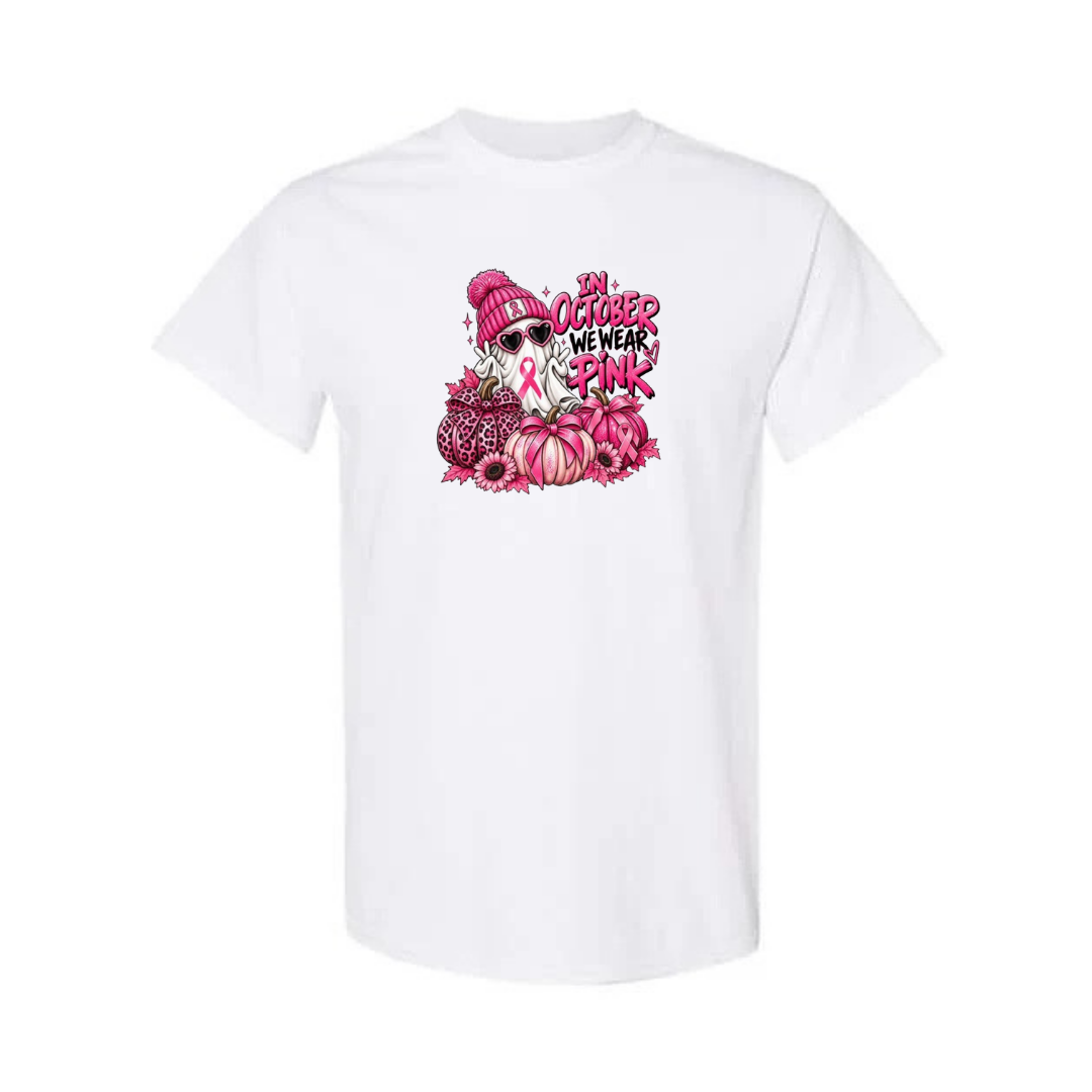 In October We Wear Pink — Ghost design on white short sleeve tee