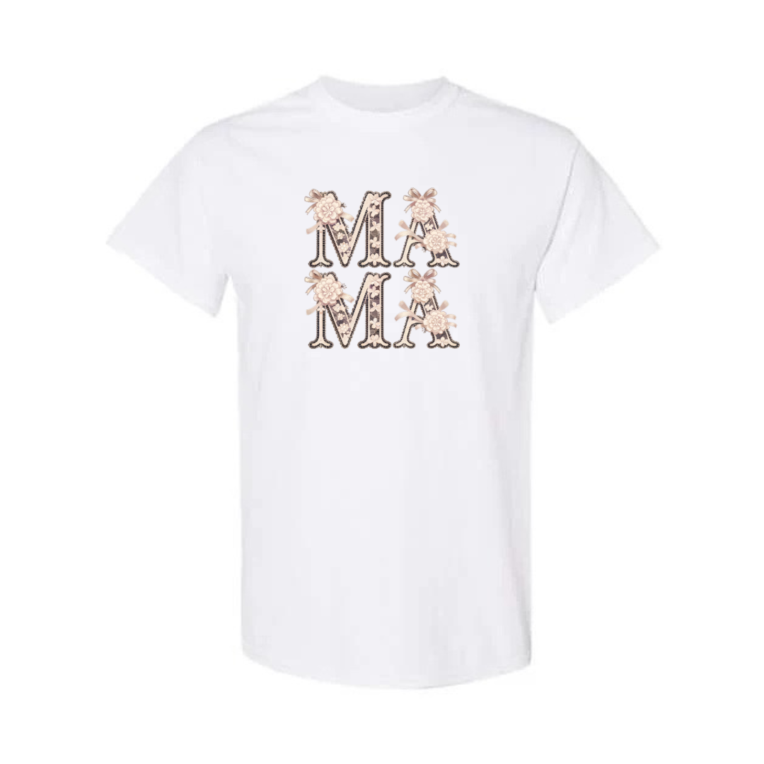 MAMA design on white short sleeve tee