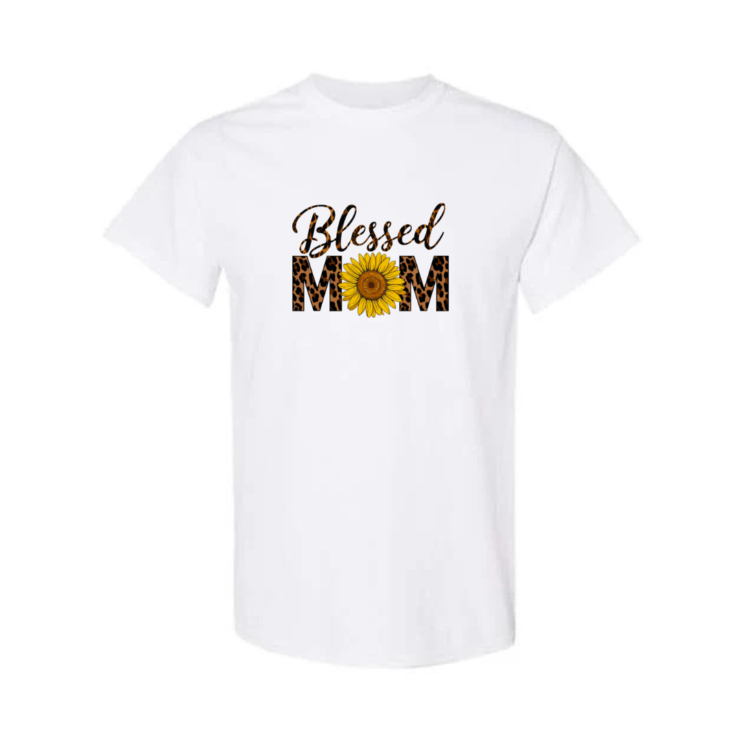 Blessed Mom design on white short sleeve tee