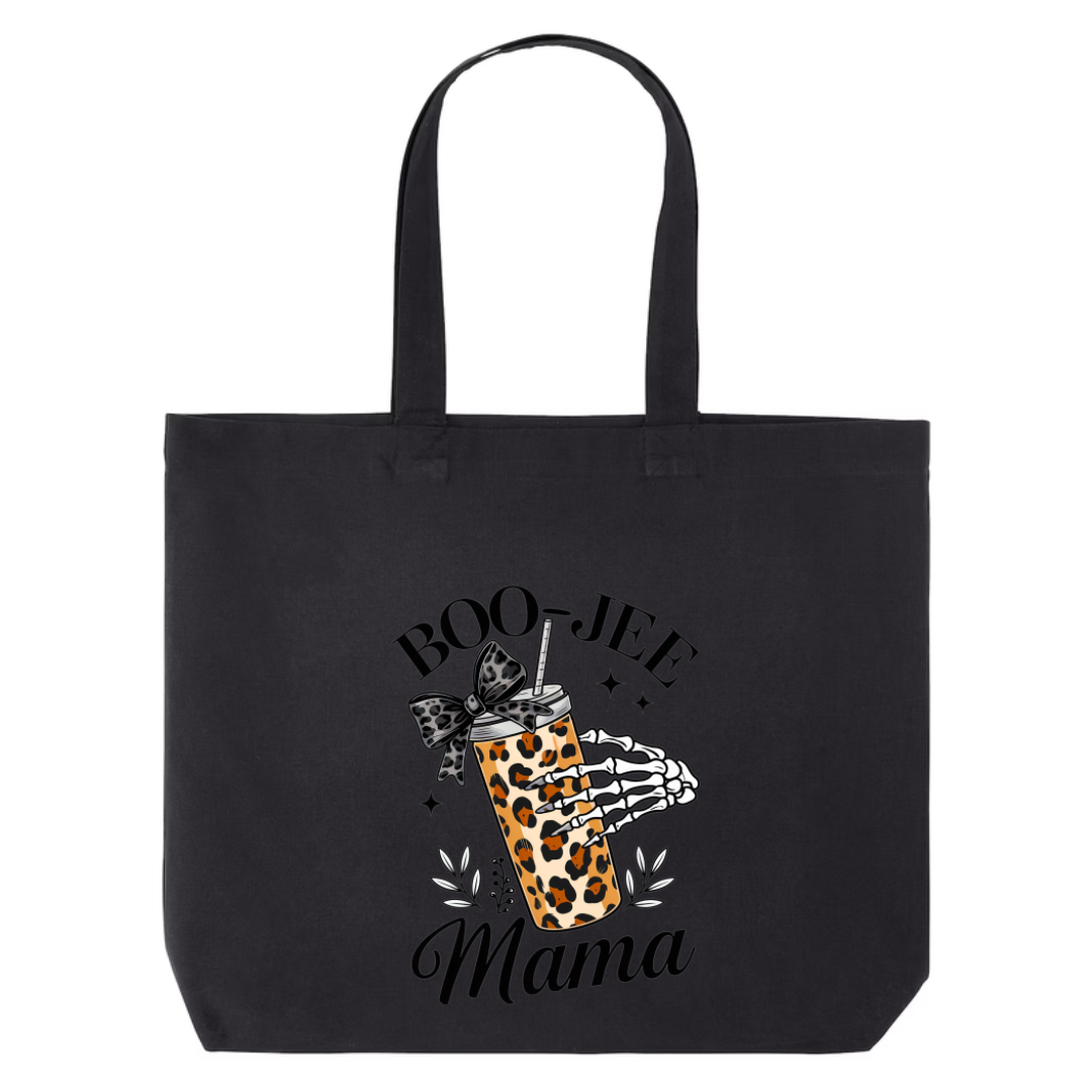 Boo-Jee Mama design on black canvas tote