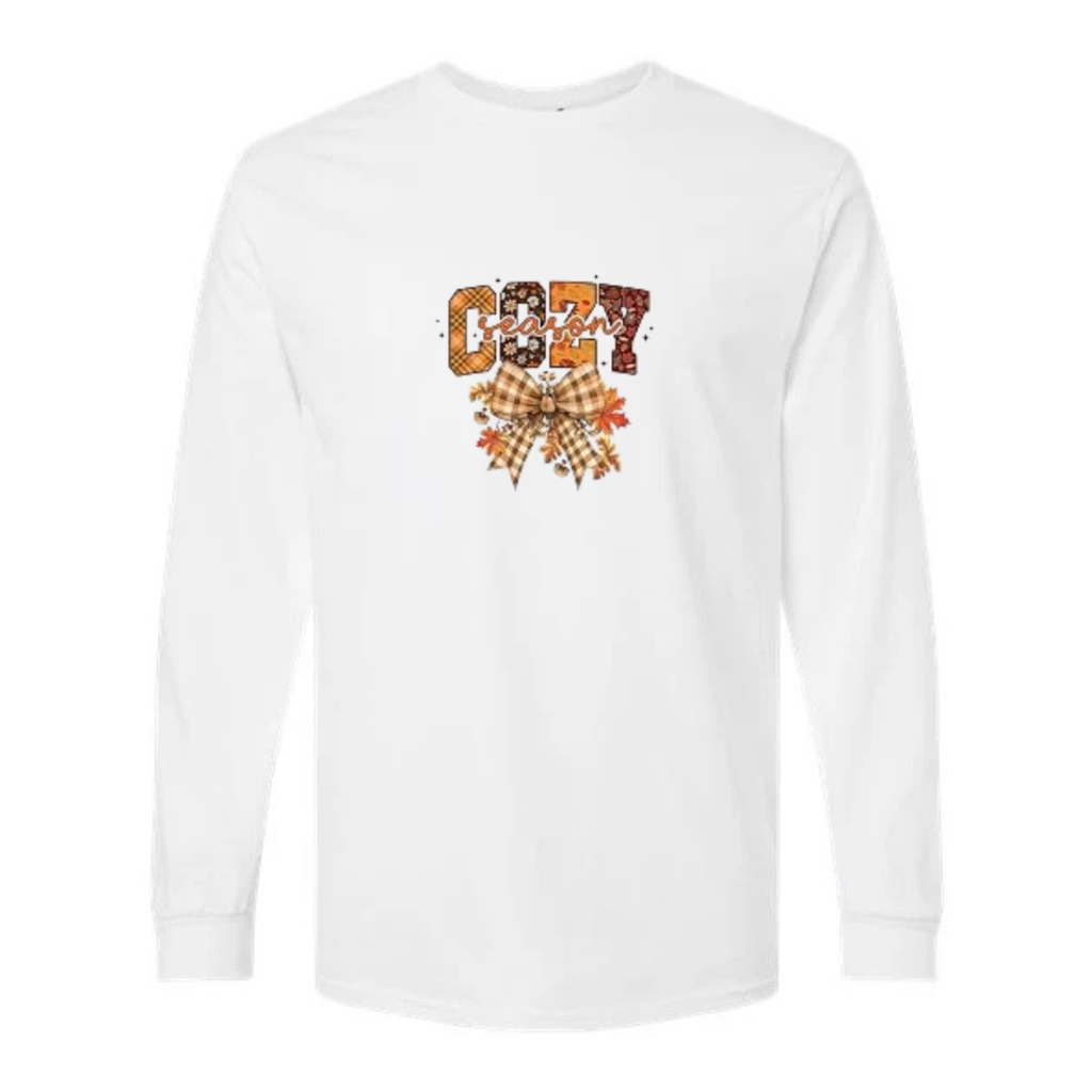 Cozy Season design on white long sleeve tee