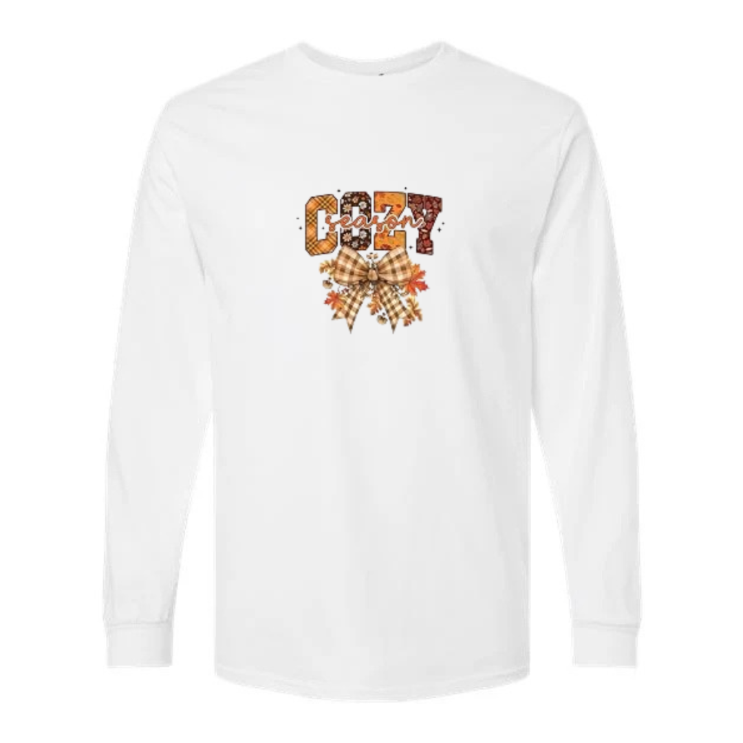 Cozy Season design on white long sleeve tee