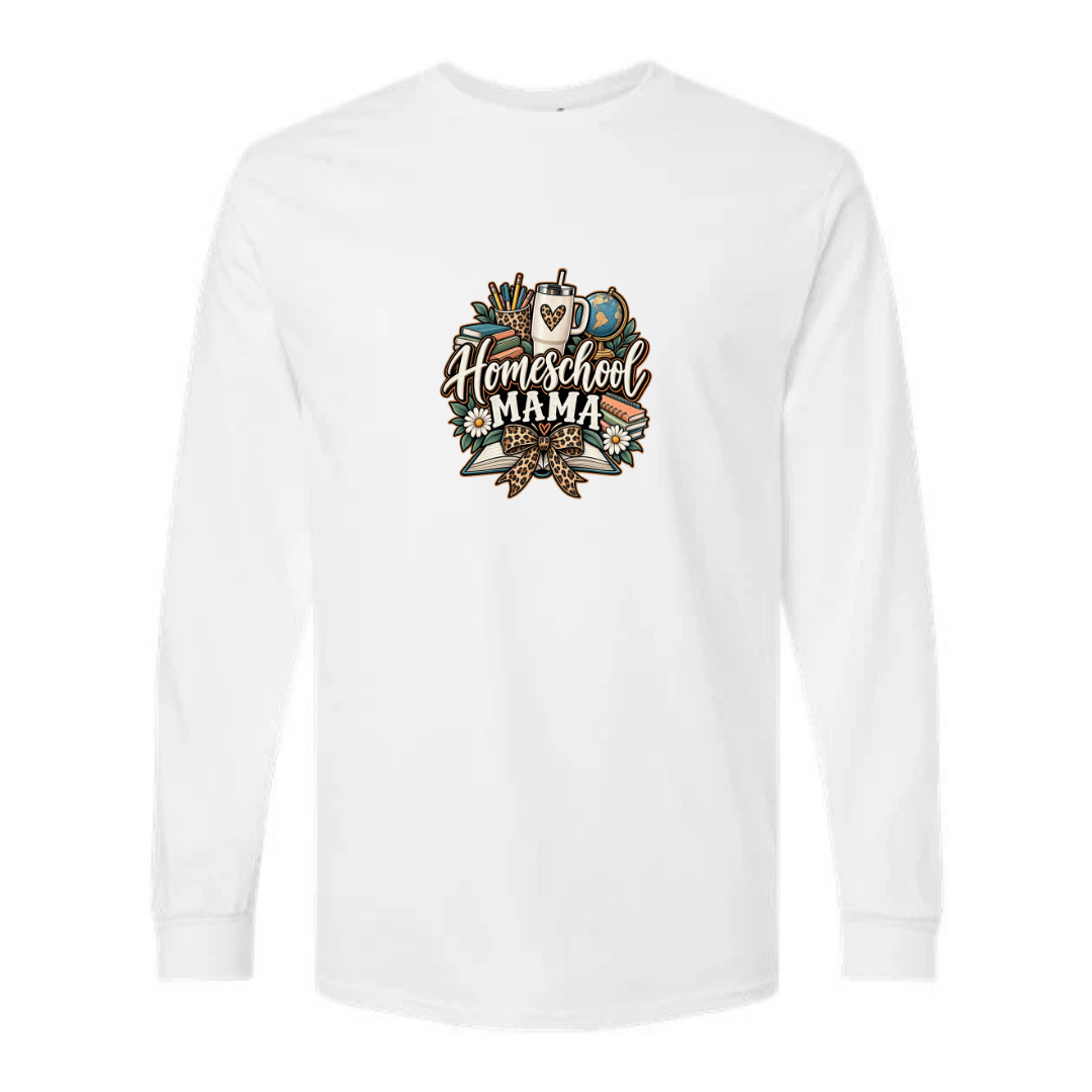 Homeschool Mama design on white long sleeve tee