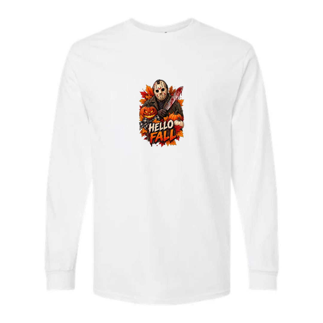 Hello Fall design on white long sleeve tee