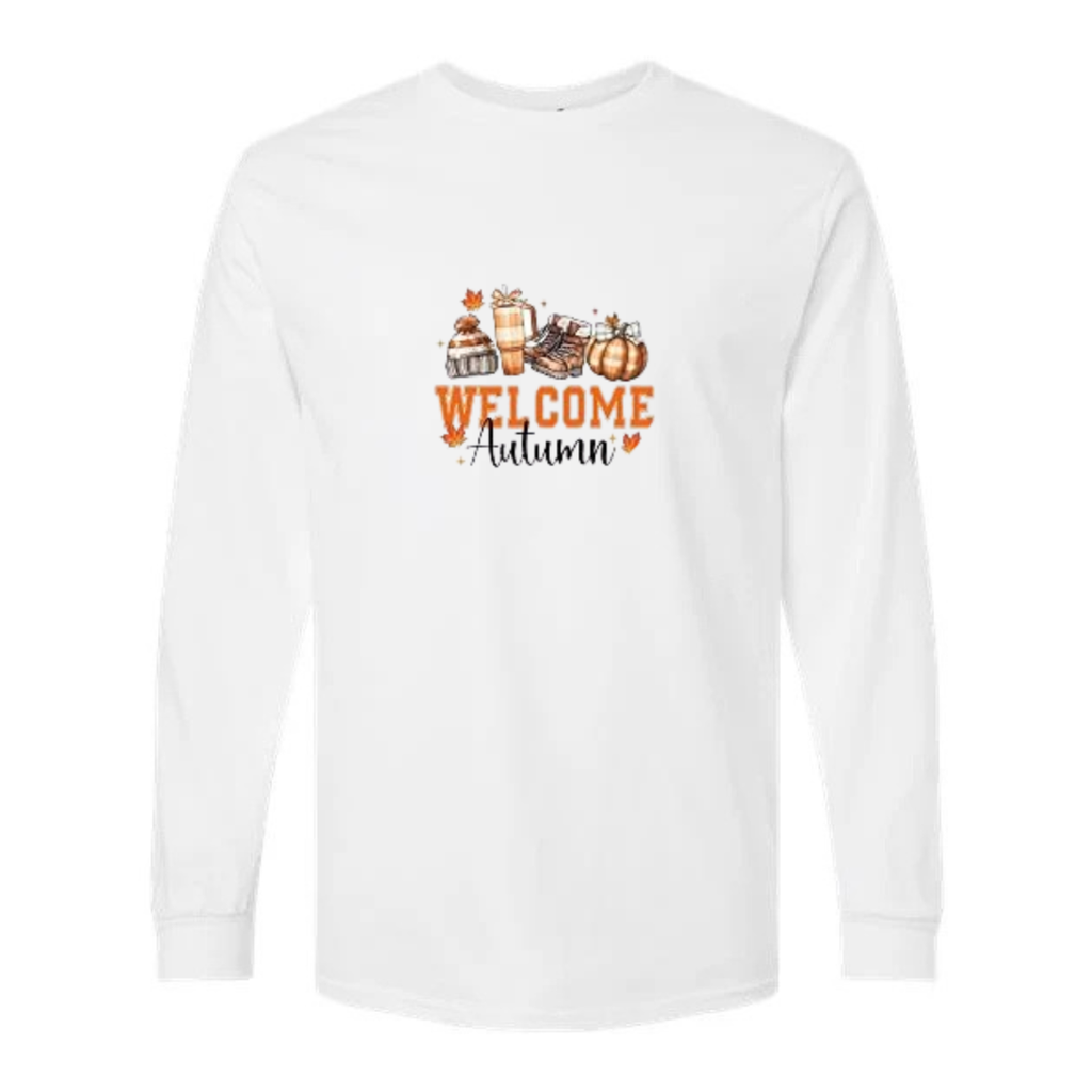 Welcome Autumn design on white long sleeve tee
