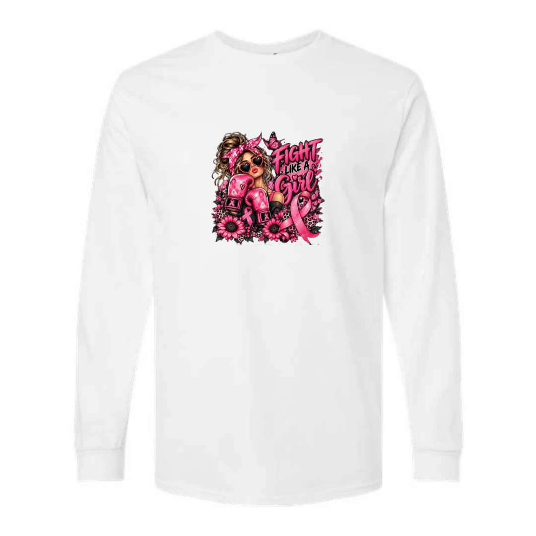 Fight Like A Girl — Boxing Gloves design on white long sleeve tee