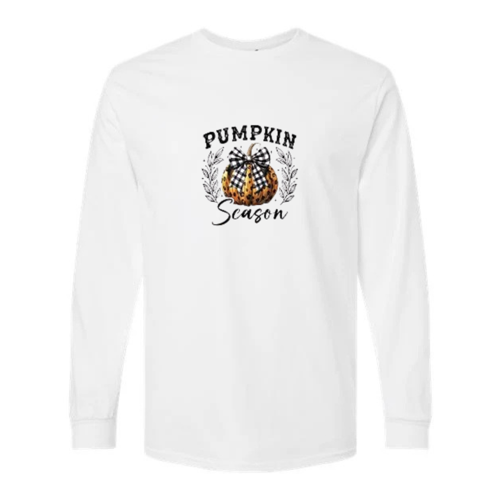 Pumpkin Season design on white long sleeve tee