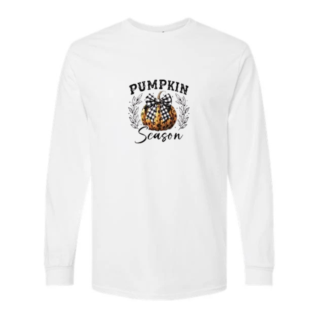 Pumpkin Season design on white long sleeve tee