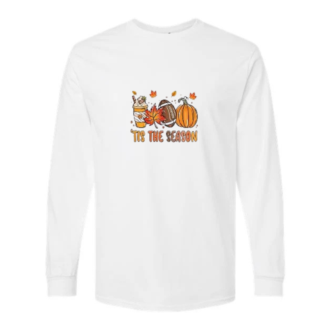 Tis The Season design on white long sleeve tee