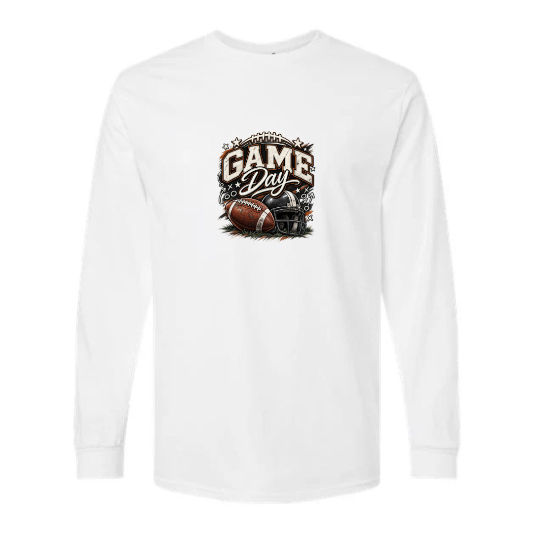 Game Day — Bold Retro design on white long sleeve tee