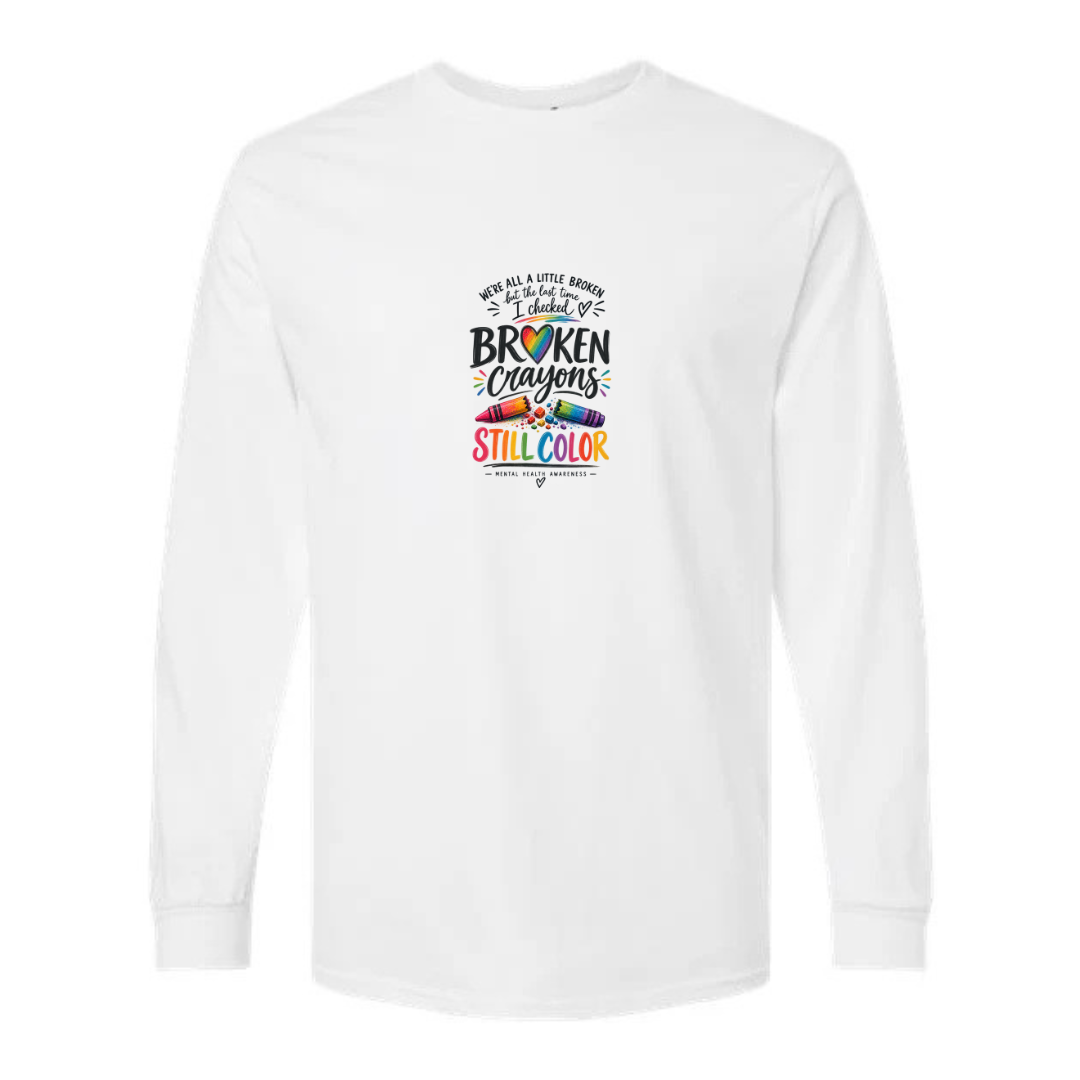 Broken Crayons Still Color design on white long sleeve tee