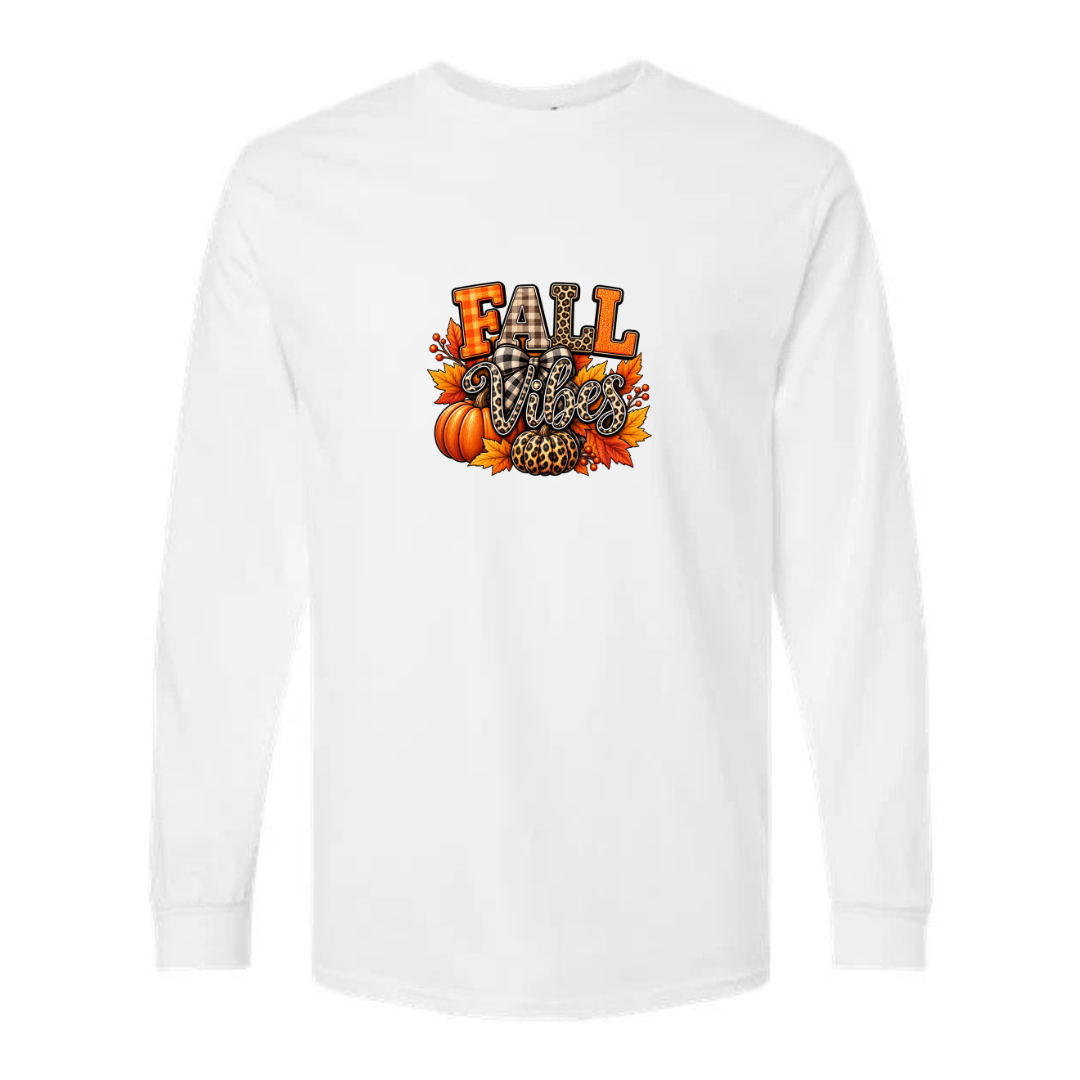 Fall Vibes design on white long sleeve tee