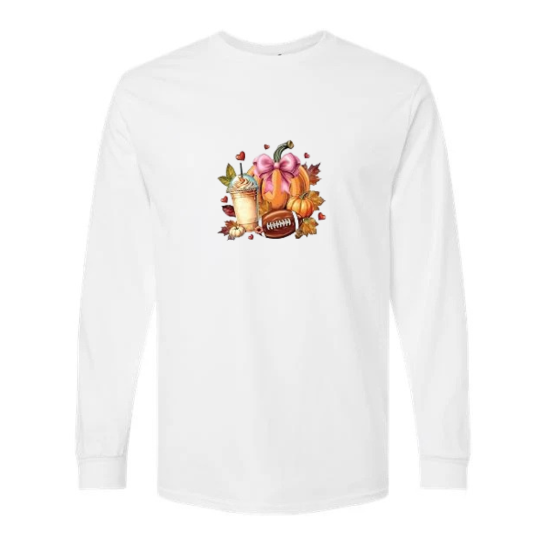 Fall Football design on white long sleeve tee