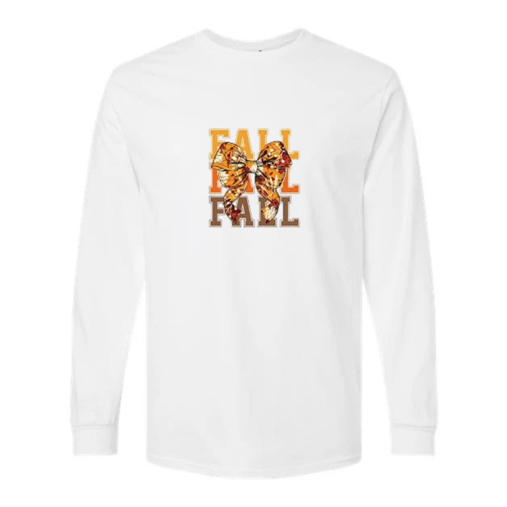 Fall Bow design on white long sleeve tee