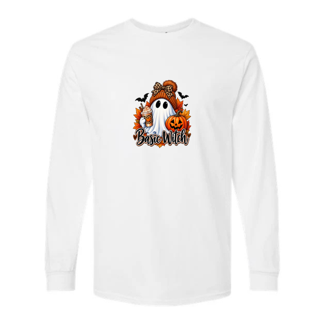 Basic Witch design on white long sleeve tee