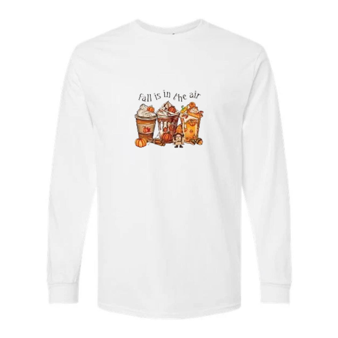 Pumpkin Spice Season design on white long sleeve tee