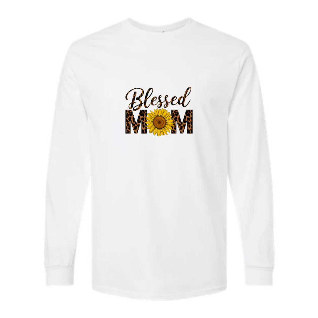 Blessed Mom design on white long sleeve tee