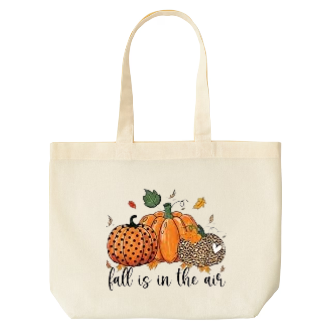 Fall Is In The Air design on natural canvas tote