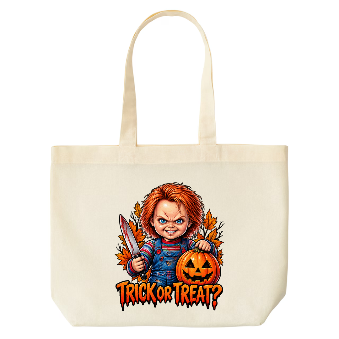Trick Or Treat design on natural canvas tote