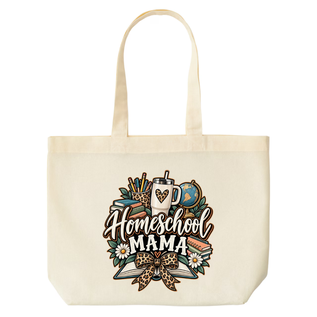 Homeschool Mama design on natural canvas tote
