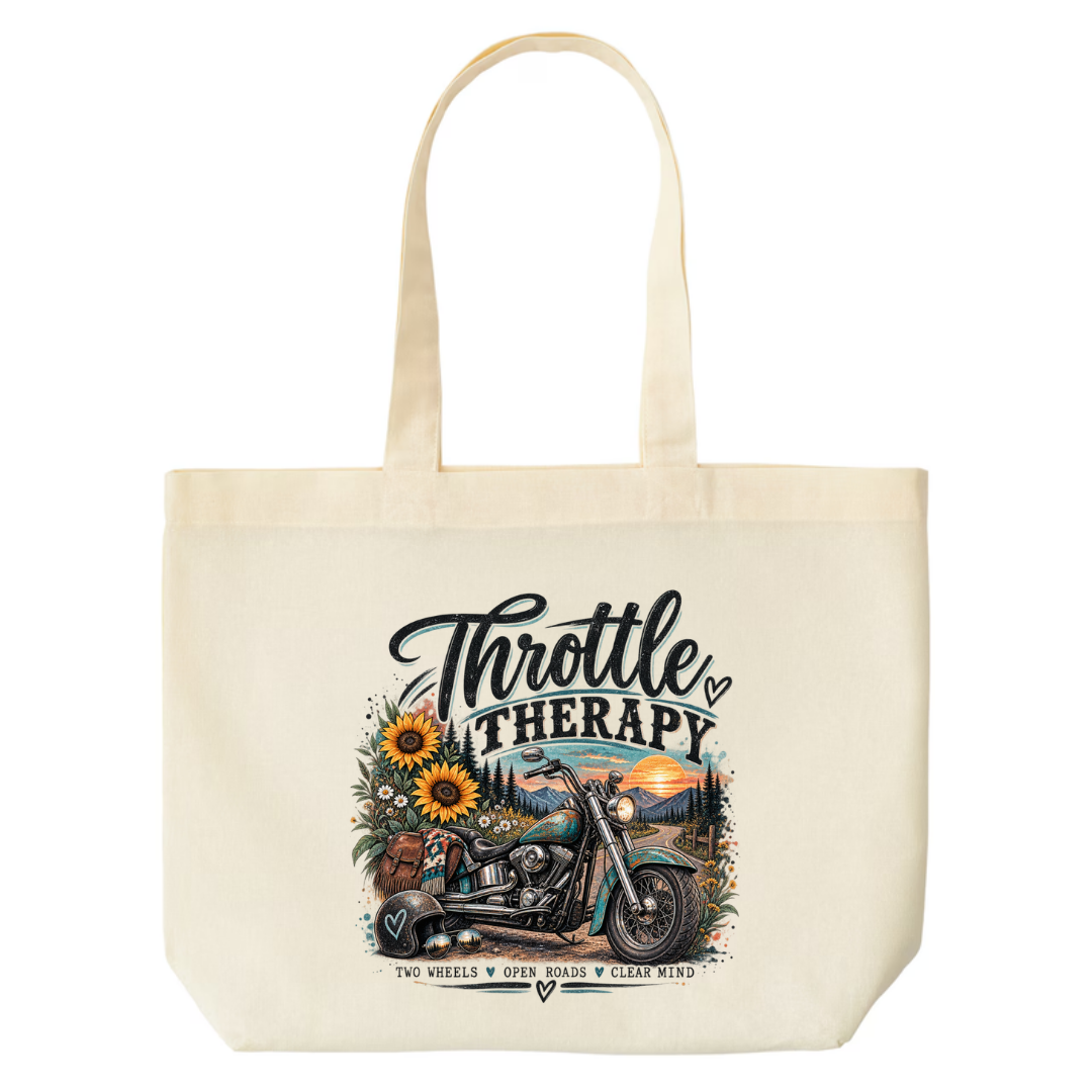 Throttle Therapy design on natural canvas tote