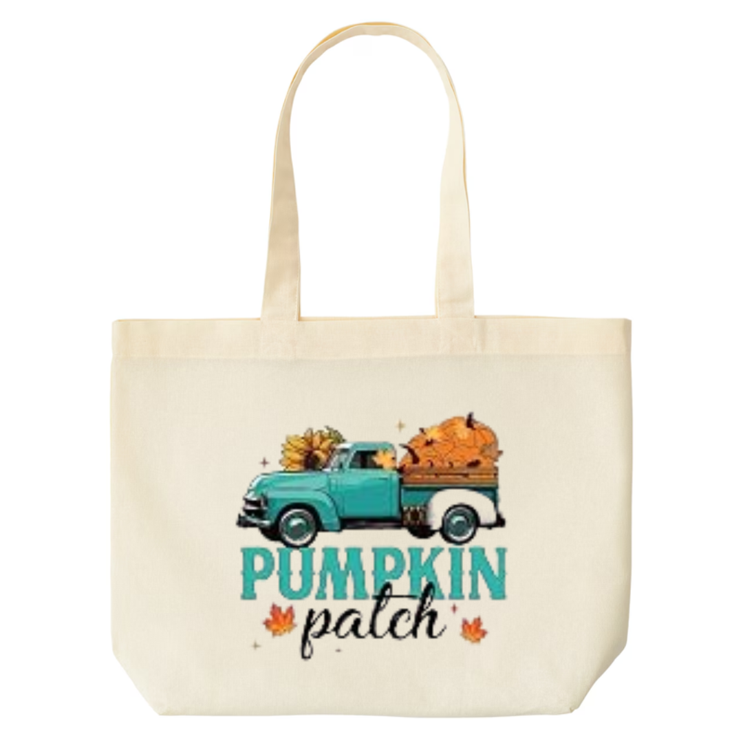 Pumpkin Patch design on natural canvas tote
