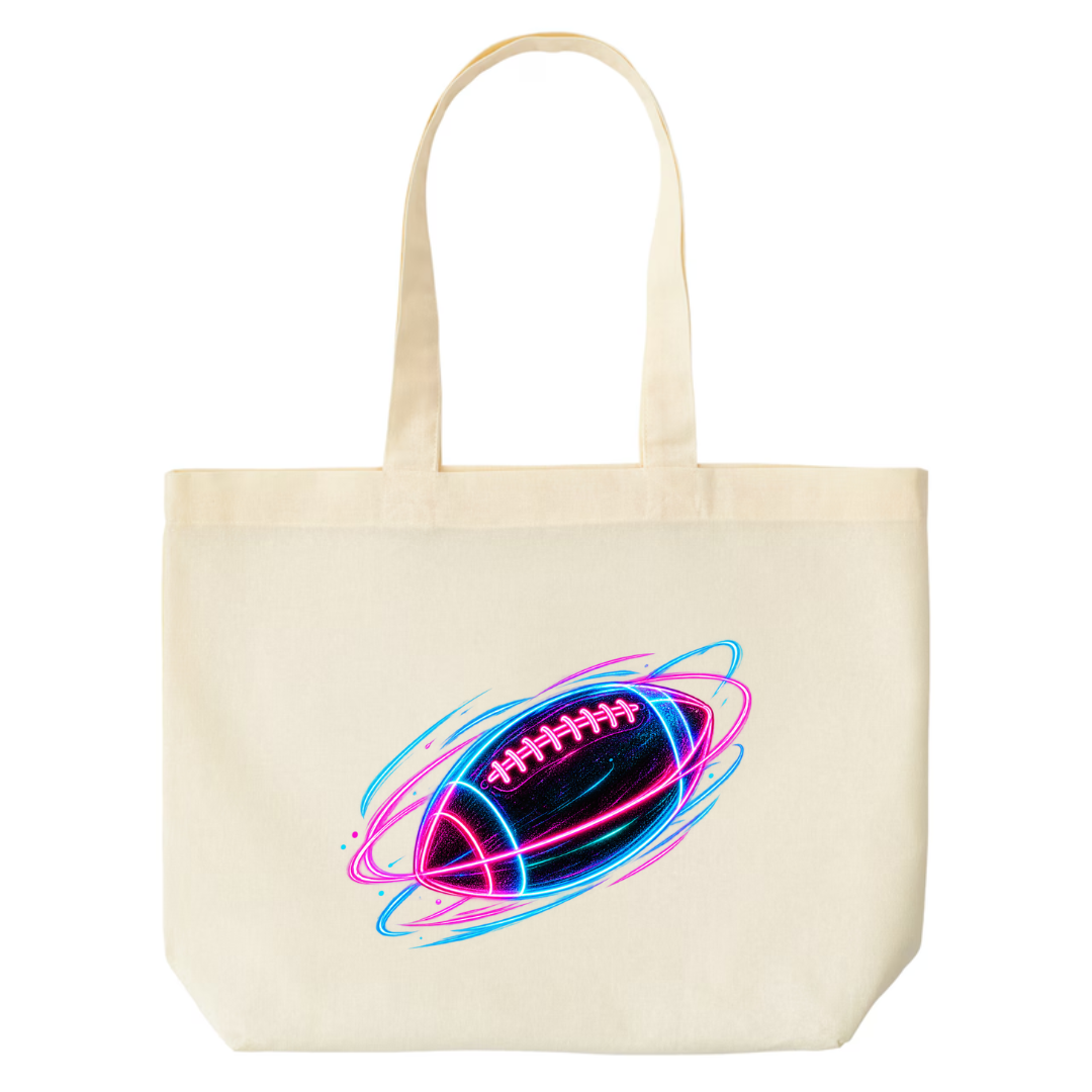 Neon Football design on natural canvas tote