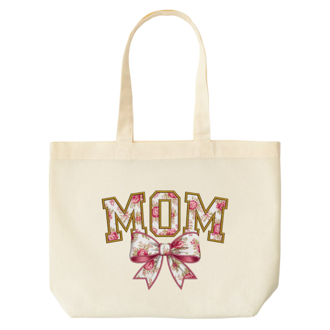 MOM design on natural canvas tote