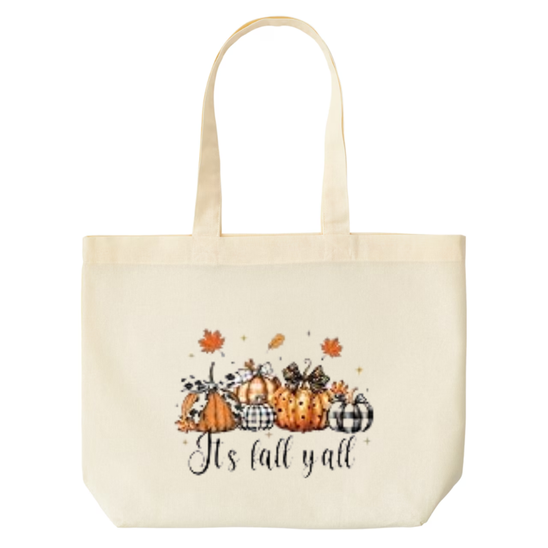 It's Fall Y'all design on natural canvas tote