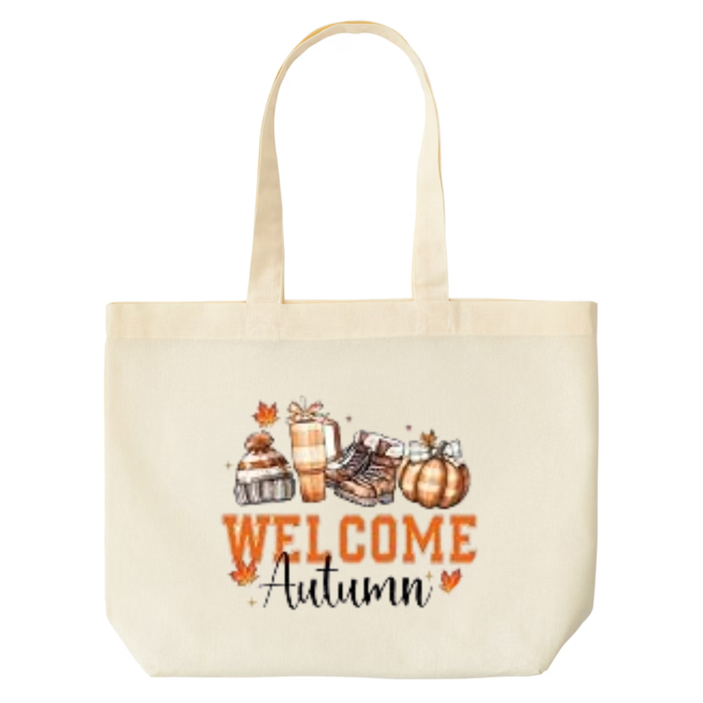 Welcome Autumn design on natural canvas tote