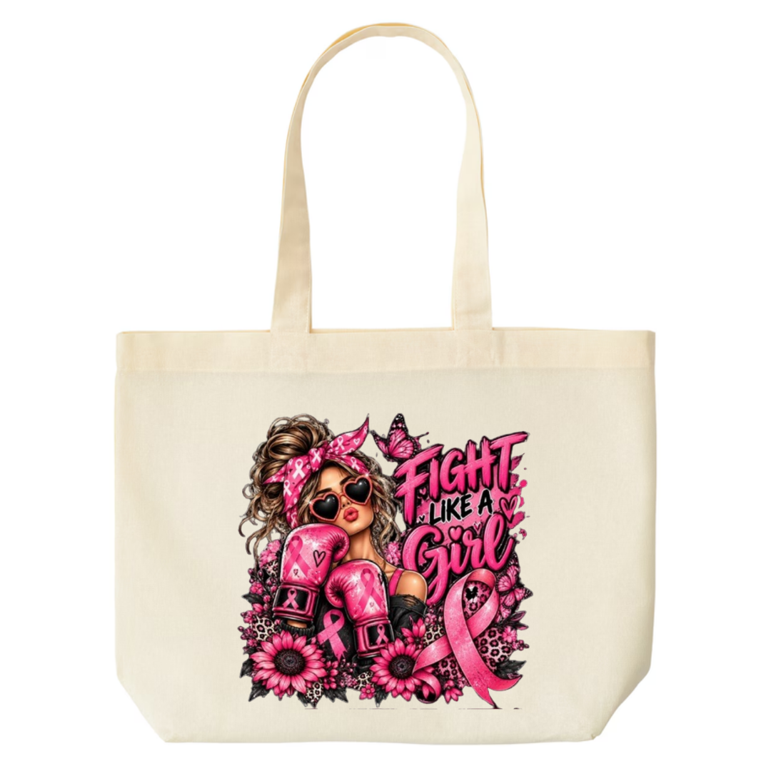 Fight Like A Girl — Boxing Gloves design on natural canvas tote