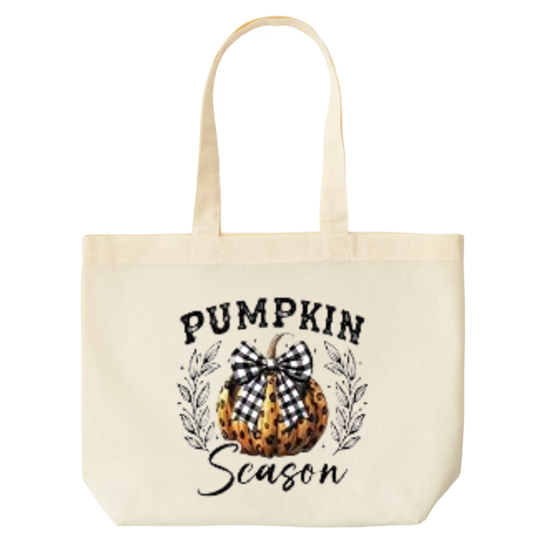 Pumpkin Season design on natural canvas tote
