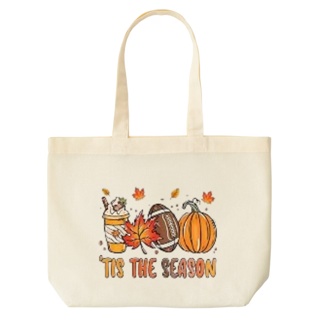 Tis The Season design on natural canvas tote