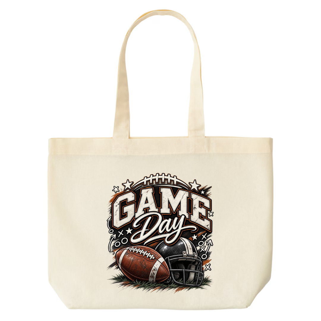 Game Day — Bold Retro design on natural canvas tote