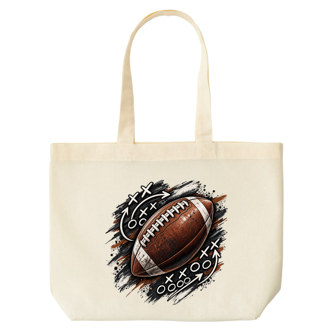 Football Playbook design on natural canvas tote