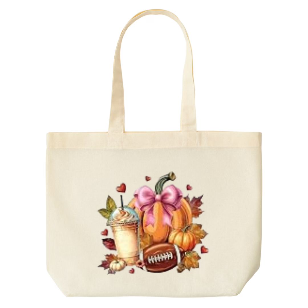 Fall Football design on natural canvas tote