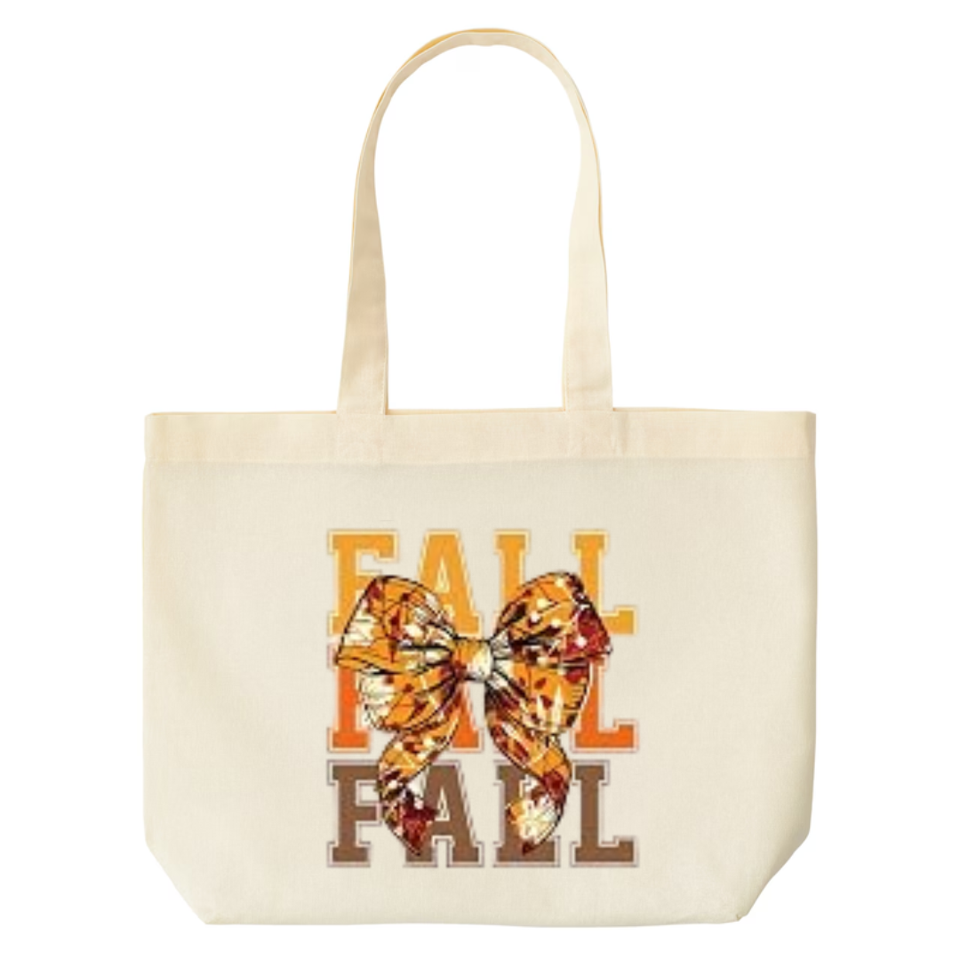 Fall Bow design on natural canvas tote