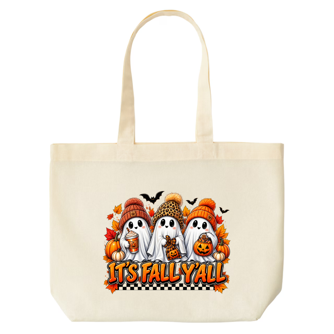 It's Fall Y'all design on natural canvas tote