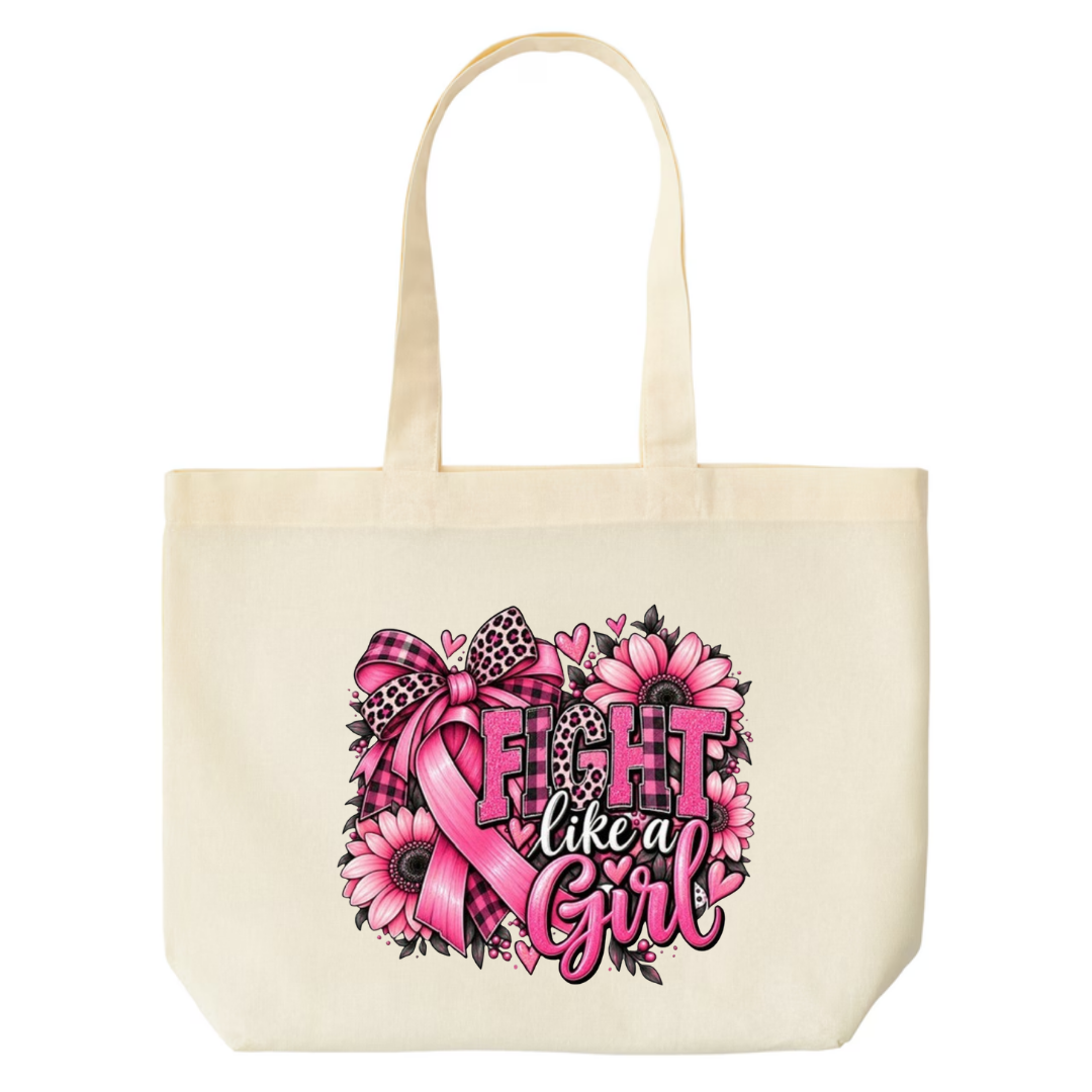 Fight Like A Girl — Sunflower Bow design on natural canvas tote